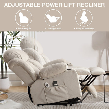 Power Lift Recliner Chair with Heat and Massage Electric Recliner Chair with Side Pocket, USB Charge Port, Remote Control