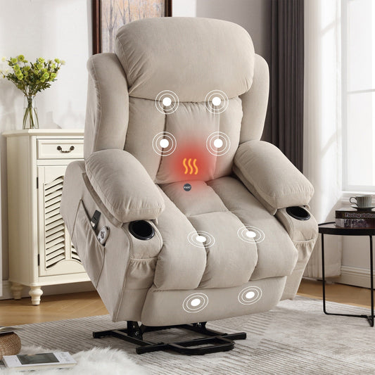 Power Lift Recliner Chair with Heat and Massage Electric Recliner Chair with Side Pocket, USB Charge Port, Remote Control