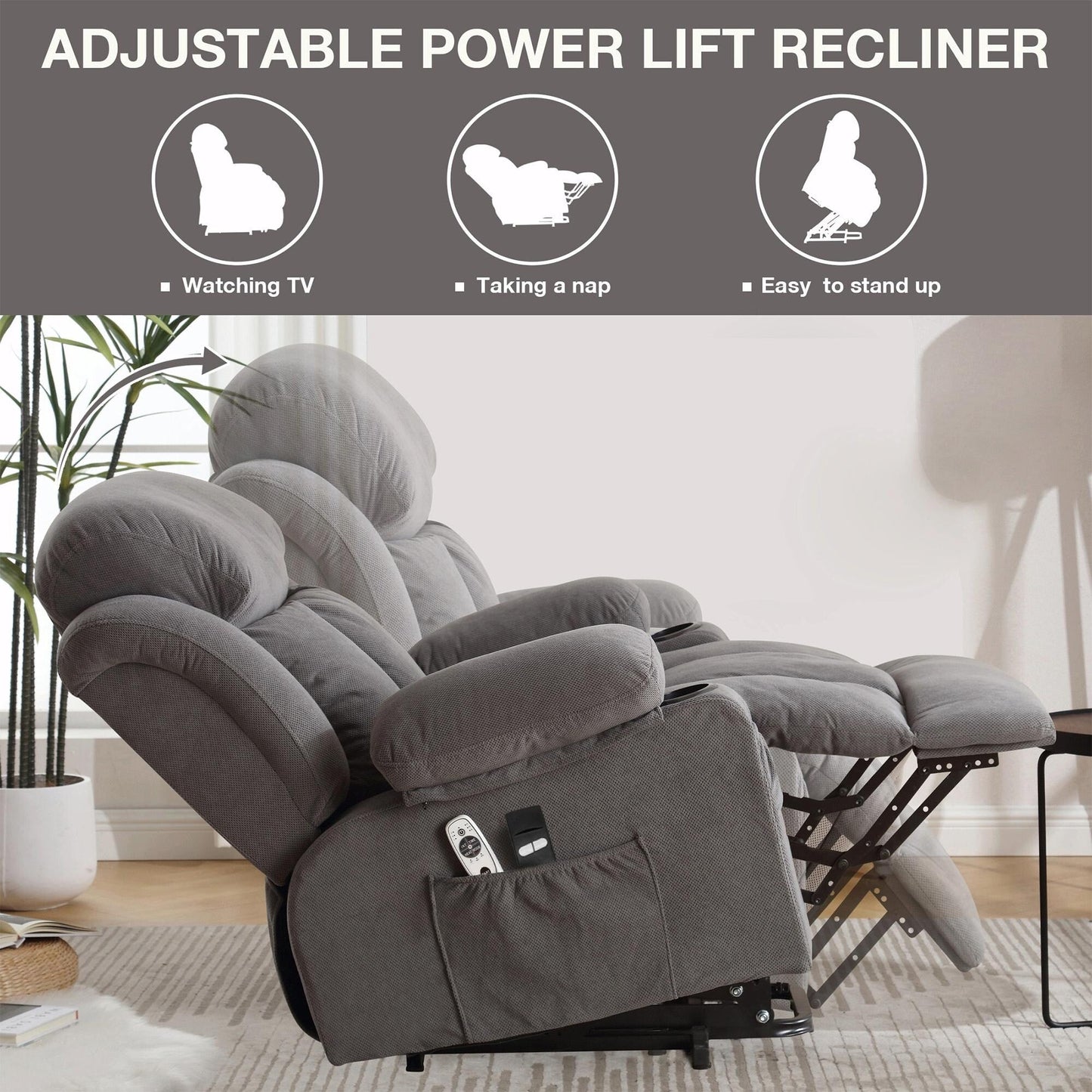 Power Lift Recliner Chair with Heat and Massage, Electric Fabric Recliner Chair