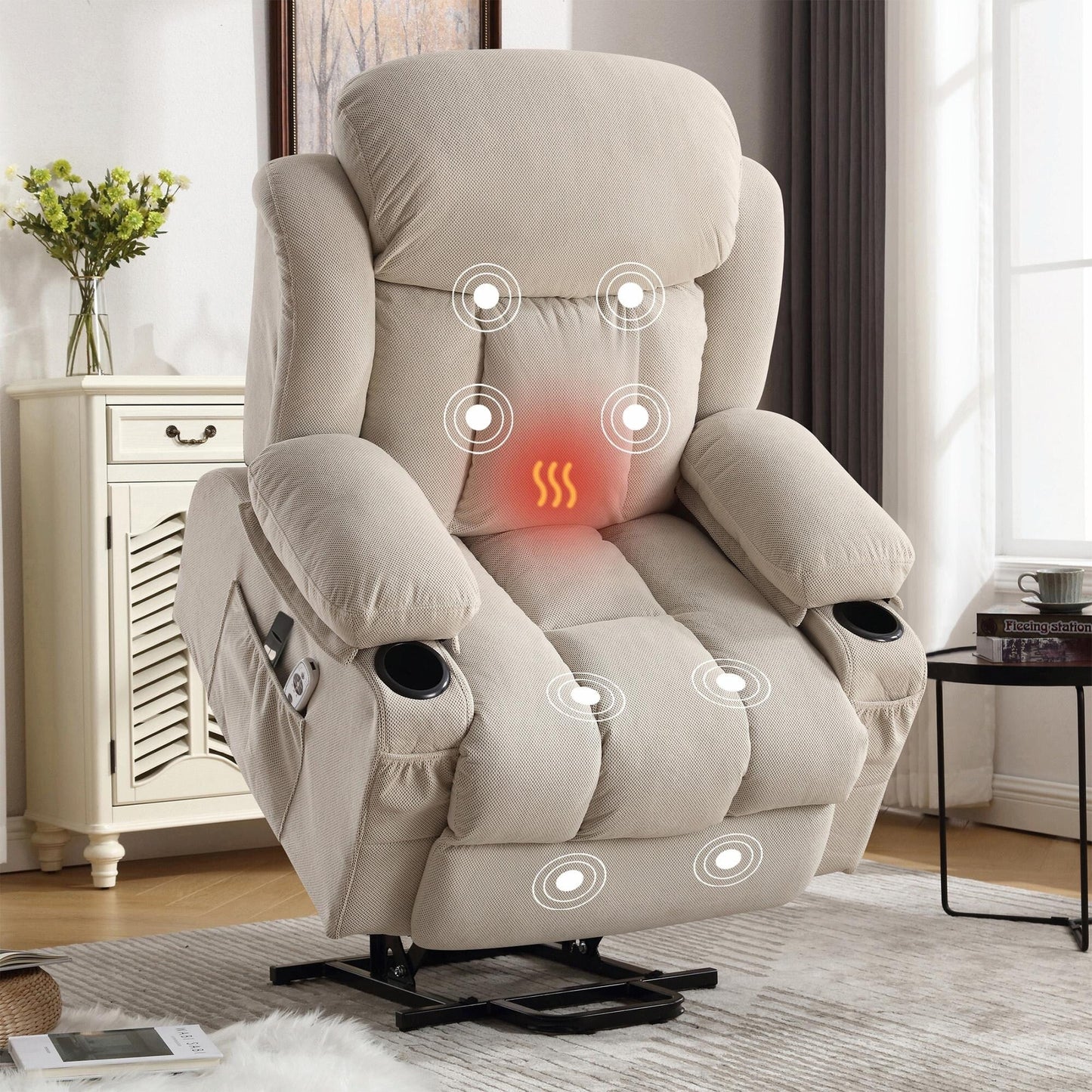 Power Lift Recliner Chair with Heat and Massage, Electric Fabric Recliner Chair