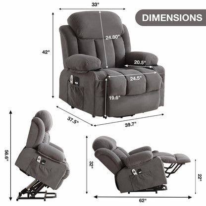 Power Lift Recliner Chair with Heat and Massage, Electric Fabric Recliner Chair