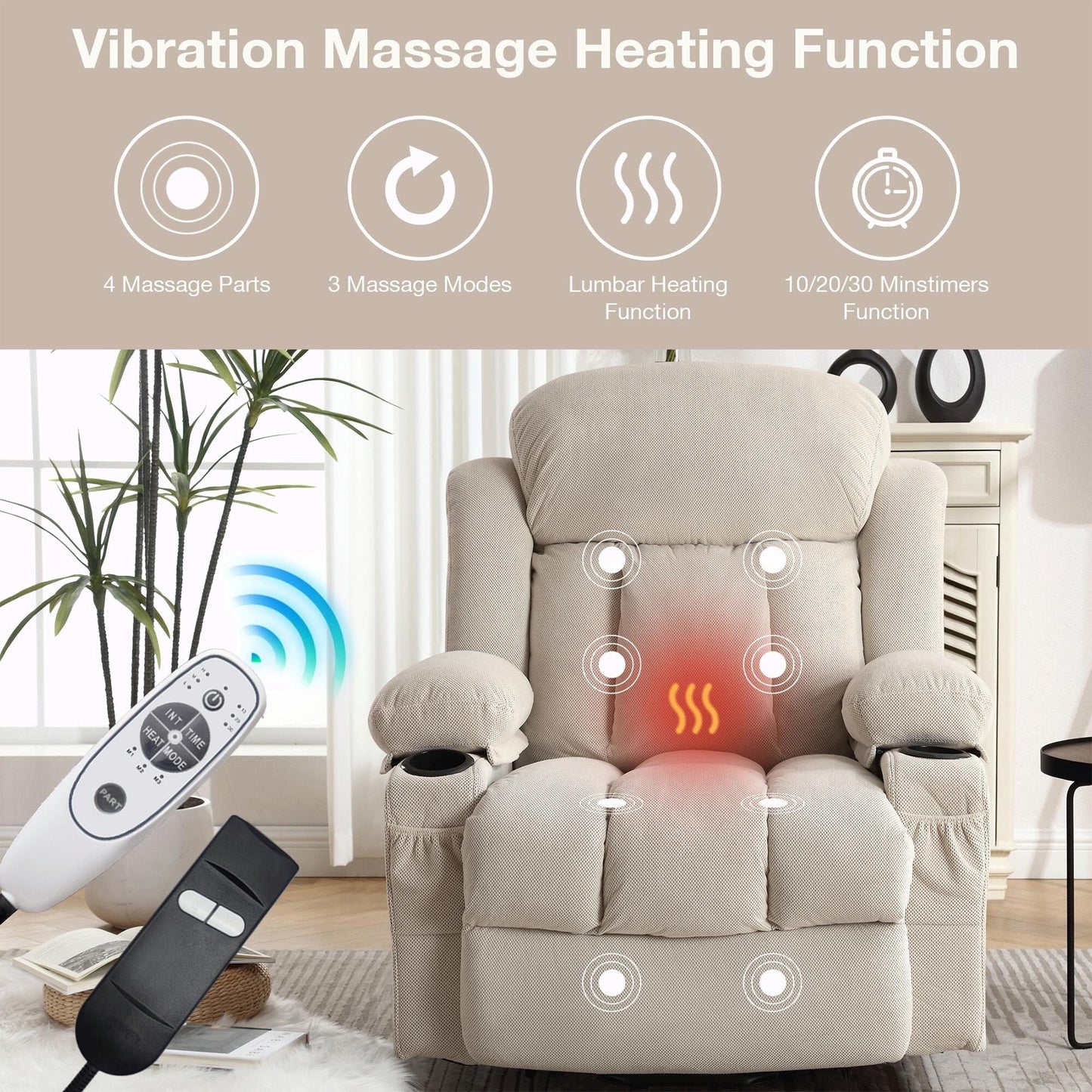 Power Lift Recliner Chair with Heat and Massage, Electric Fabric Recliner Chair