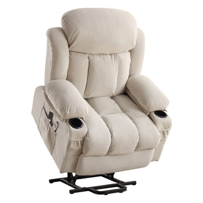 Power Lift Recliner Chair with Heat and Massage, Electric Recliner Chair with Side Pocket, USB Charge Port, Remote Control