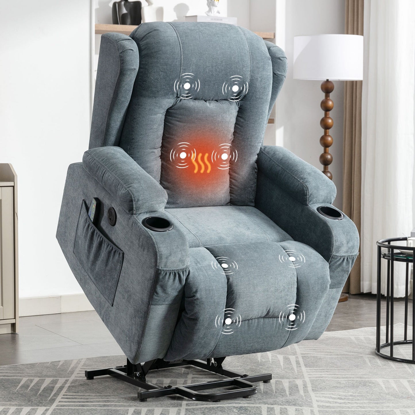 Power Lift Recliner Chair with Heat, Massage, USB Port, and Side Pocket for Elderly, Adjustable Reclining for Living Room