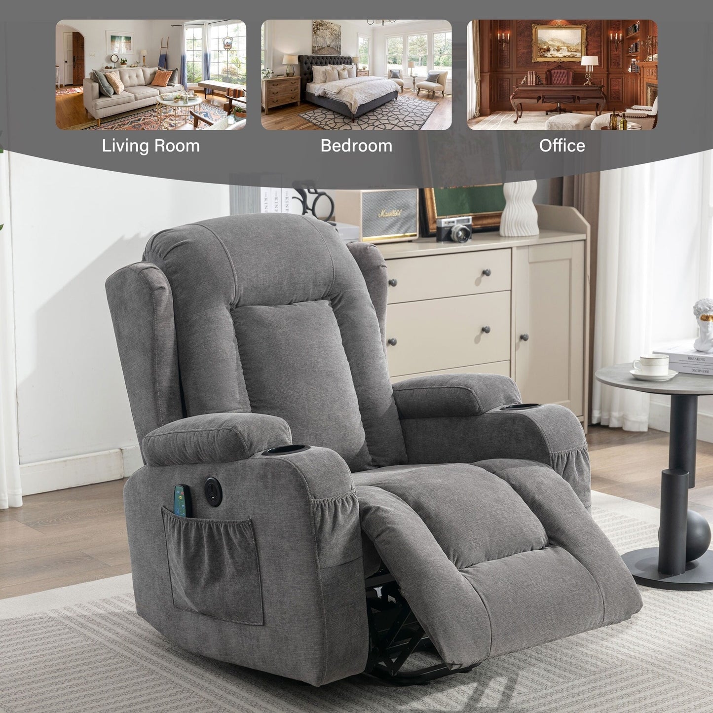 Power Lift Recliner Chair with Heat, Massage, USB Port, and Side Pocket for Elderly, Adjustable Reclining for Living Room