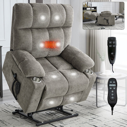 Power Lift Recliner Chair with Massage  Heat – 350 lbs Capacity, Dual Motor, 8-Point Vibration, Lumbar Heating, Cup Holders