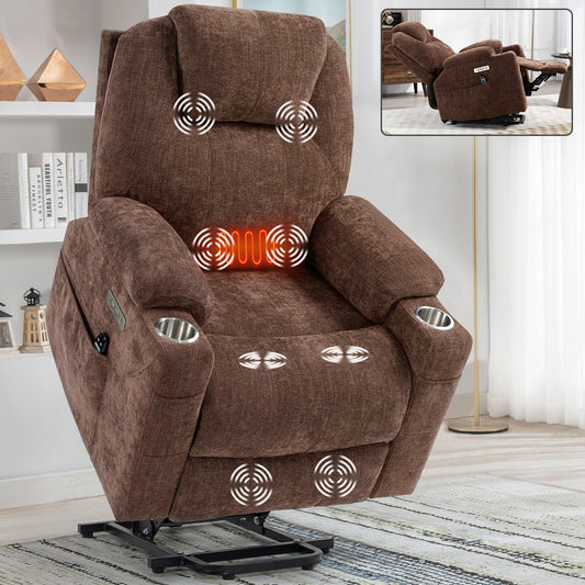 Power Lift Recliner Chair with Massage & Heat, USB, Type-C,Cup Holders