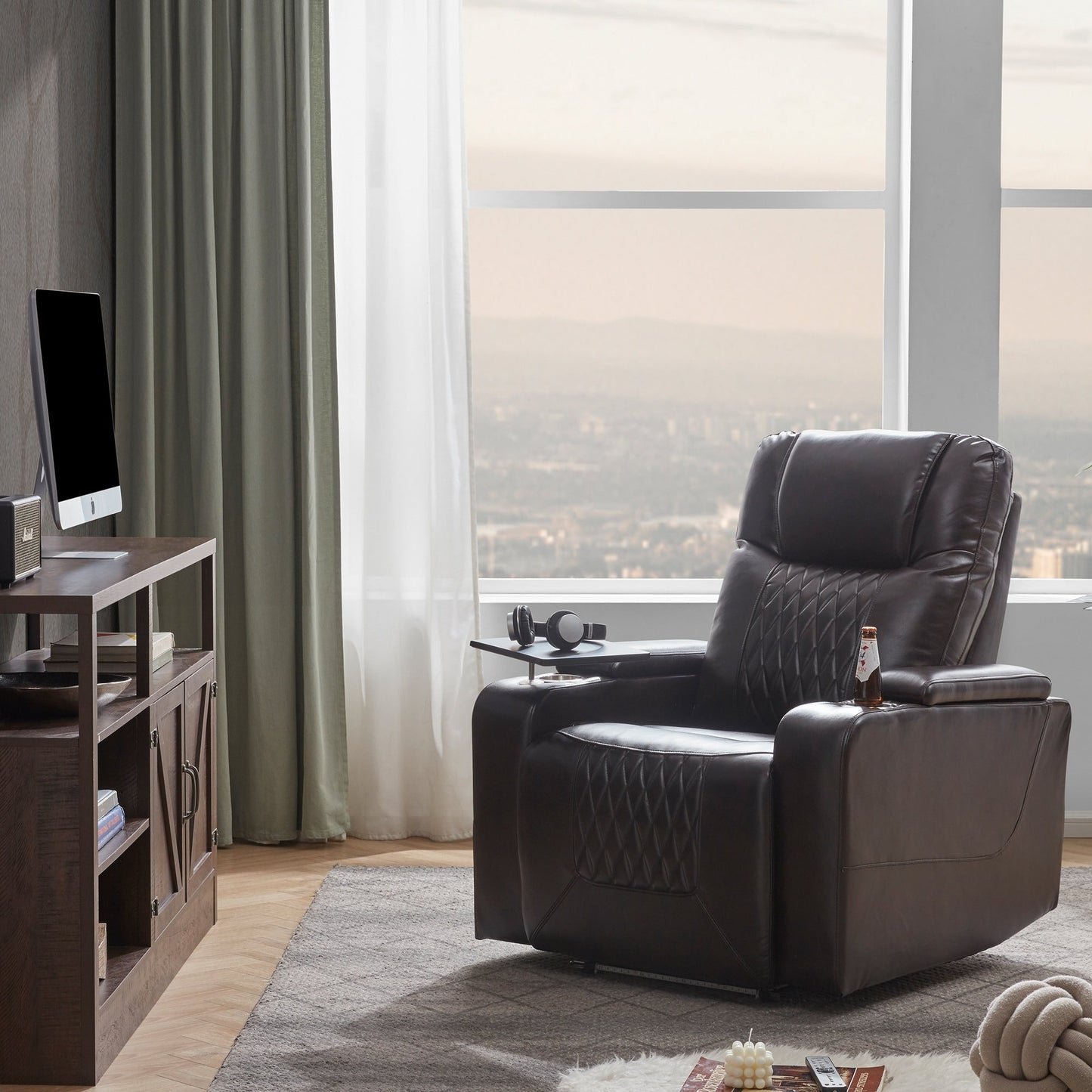 Nestfair Power Motion Recliner with 2 Cup Holders and 360° Swivel Tray Table