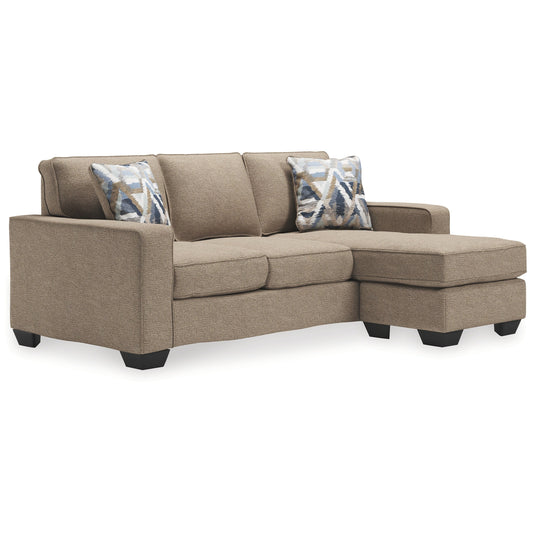 Qien Sofa Chaise, 2 Accent Pillows, Driftwood Brown Polyester 85 Inch
