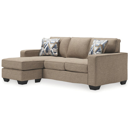 Qien Sofa Chaise, 2 Accent Pillows, Driftwood Brown Polyester 85 Inch