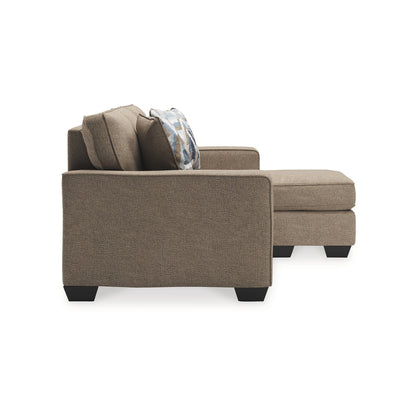 Qien Sofa Chaise, 2 Accent Pillows, Driftwood Brown Polyester 85 Inch