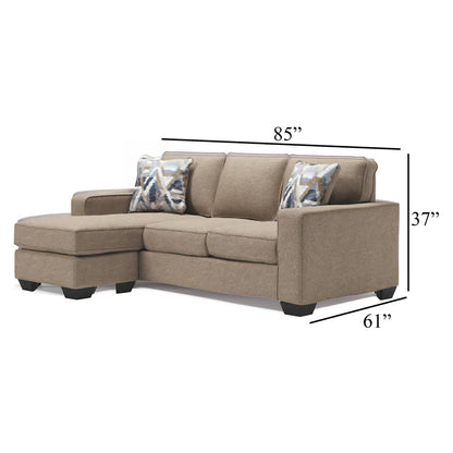 Qien Sofa Chaise, 2 Accent Pillows, Driftwood Brown Polyester 85 Inch