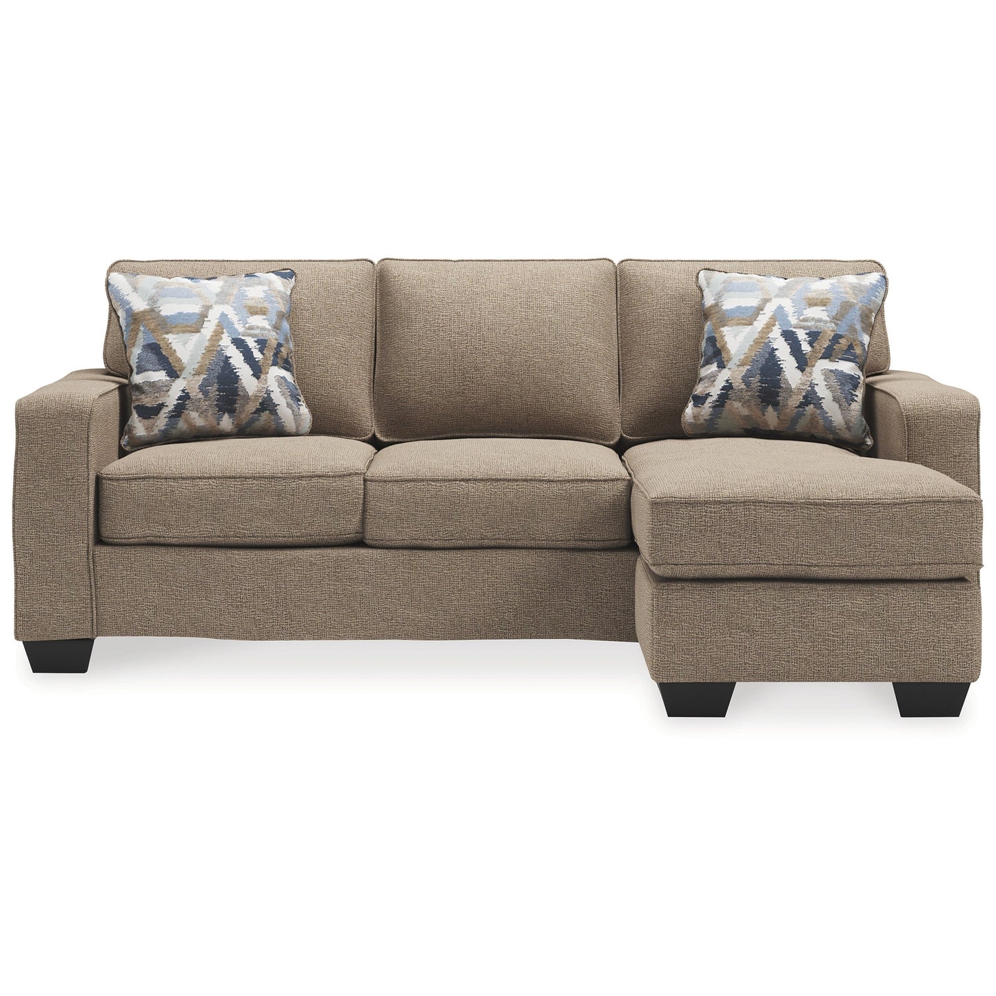 Qien Sofa Chaise, 2 Accent Pillows, Driftwood Brown Polyester 85 Inch
