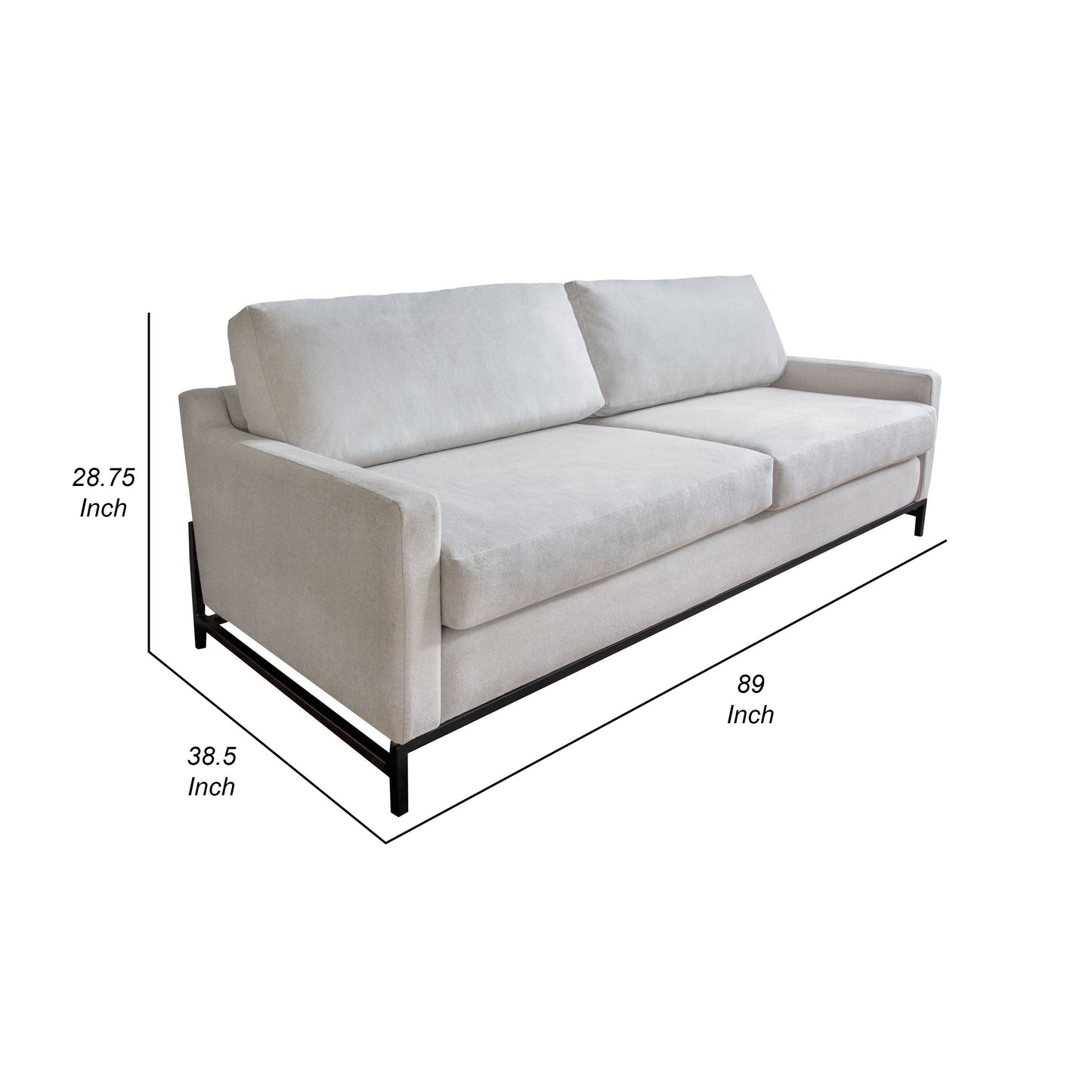 Raed Sofa, 2 Lumbar Pillows, 89 Inch, Solid Wood, Black, Beige Polyester