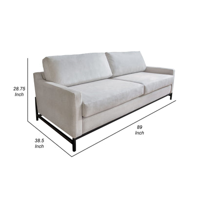 Raed Sofa, 2 Lumbar Pillows, 89 Inch, Solid Wood, Black, Beige Polyester