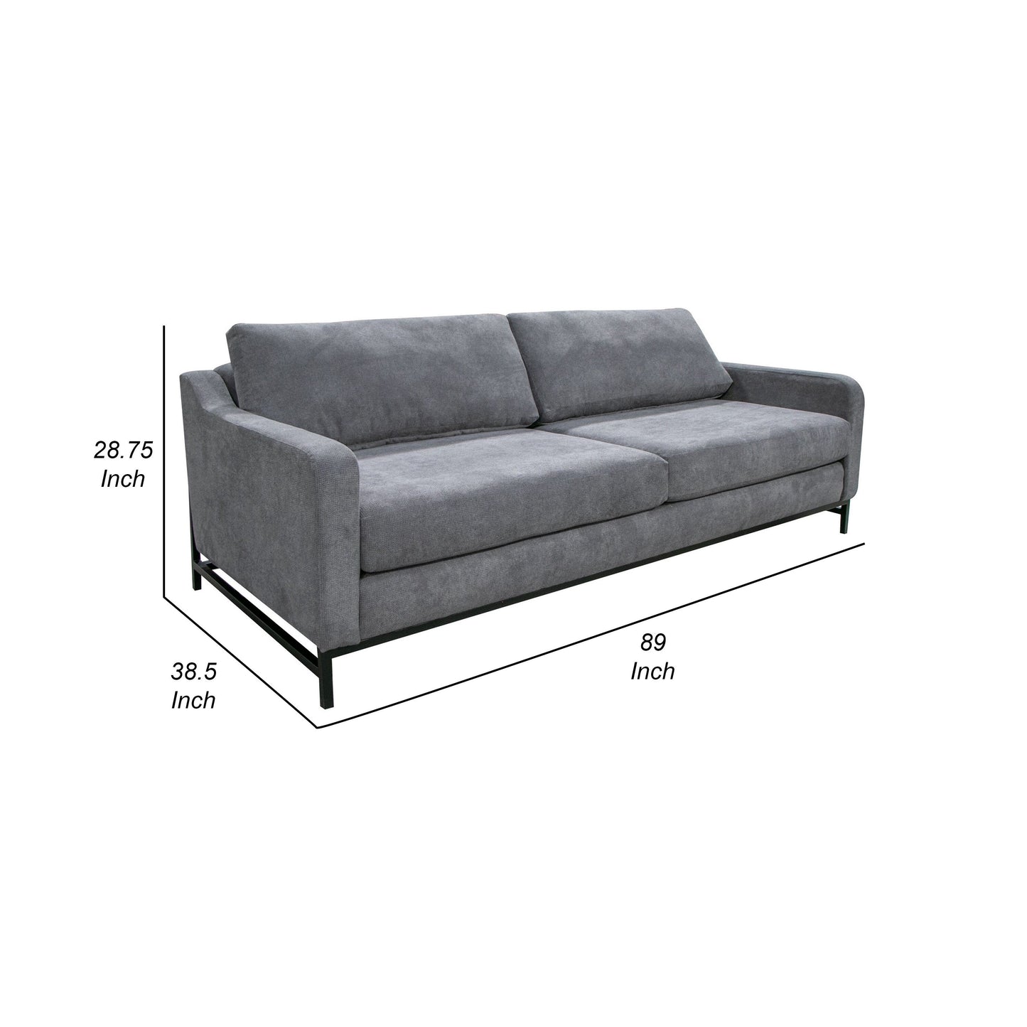 Raed Sofa, 2 Lumbar Pillows, 89 Inch, Solid Wood, Black, Gray Polyester