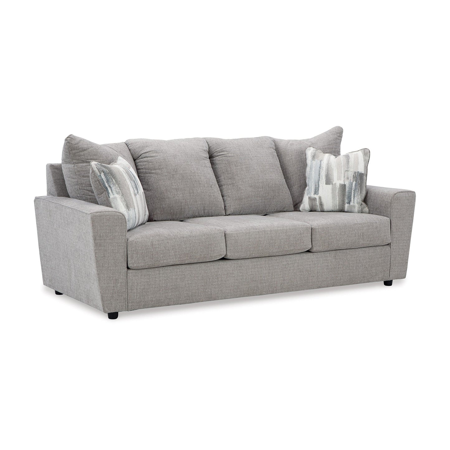 Ratty Sofa, 2 Accent Pillows, 86 Inch Plush Light Gray Polyester