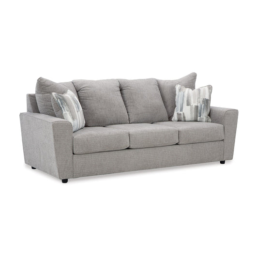 Ratty Sofa, 2 Accent Pillows, 86 Inch Plush Light Gray Polyester
