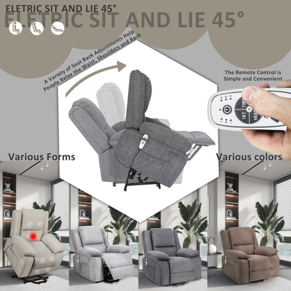 Reclining Lift Chair with Massage, Heating & Remote Control Pockets
