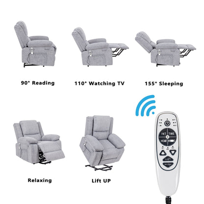 Reclining Lift Chair with Massage, Heating, and Remote Control Pockets