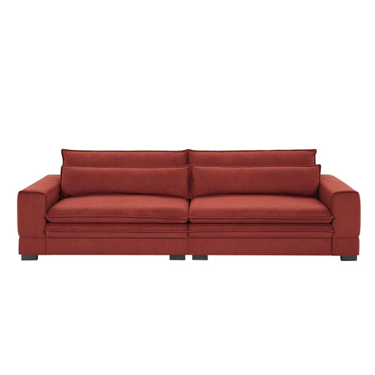 Red 104.72 Modern 4-Seater Fabric Sofa Couch with Cushion Back, Solid Wood Legs, and Sturdy Frame for Living Room