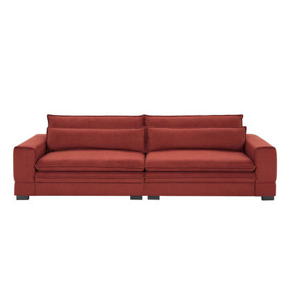 Red 104.72 Modern Fabric 4 Seater Sofa Couch with Cushion Back, Solid Wood Legs, Sturdy Frame, for Living Room
