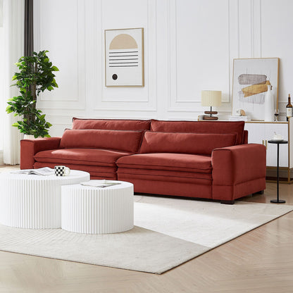 Red 104.72'' Contemporary 4-Seater Fabric Sofa with Wooden Legs - Sleek and Durable Design for Apartments and Offices