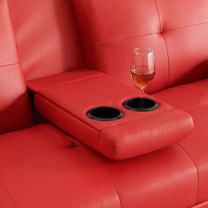Red 67 Faux Leather Folding Loveseat Sofa Bed with Silver Metal Legs and Cup Holder for Living Room