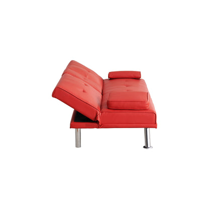 Red 67 Faux Leather Loveseat Sofa Bed with 2 Cup Holder and Stainless Legs for Living Room