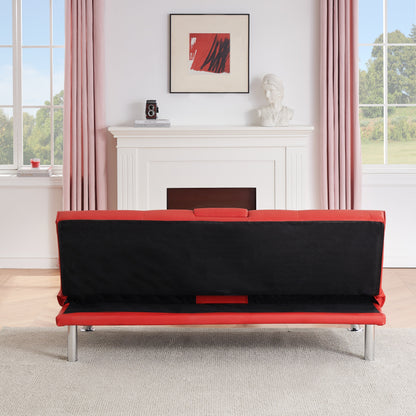 Red 67 Faux Leather Loveseat Sofa Bed with 2 Cup Holder and Stainless Legs for Living Room