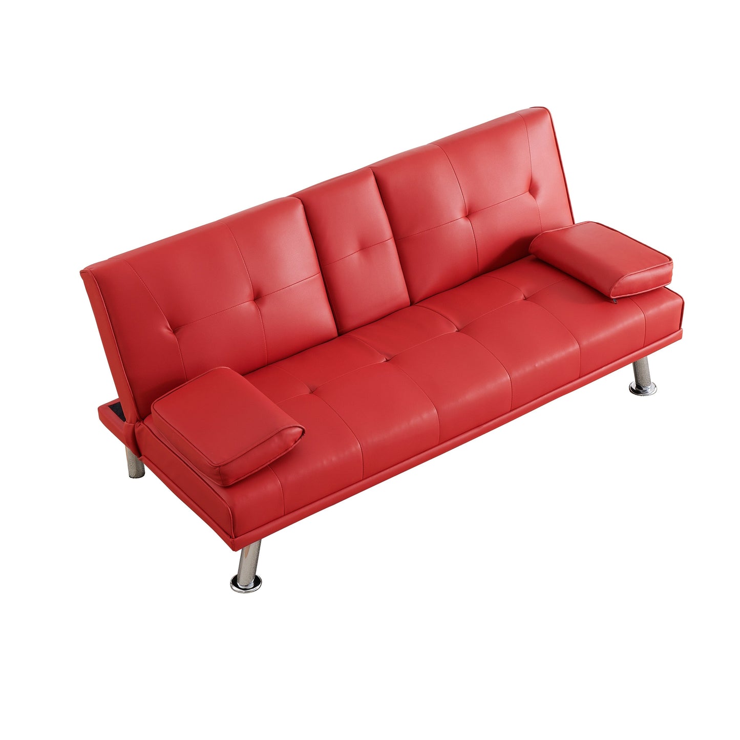 Red 67 Faux Leather Loveseat Sofa Bed with 2 Cup Holder and Stainless Legs for Living Room