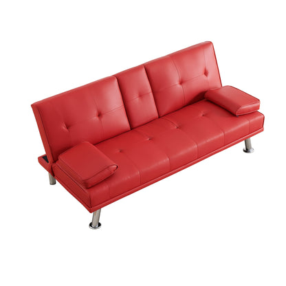 Red 67 Faux Leather Loveseat Sofa Bed with 2 Cup Holder and Stainless Legs for Living Room