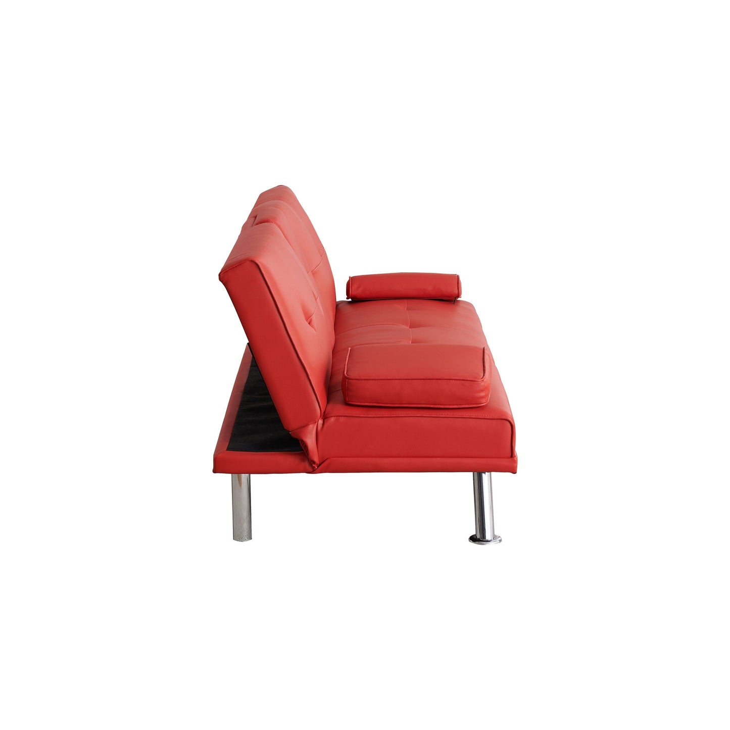 Red 67 Faux Leather Loveseat Sofa Bed with 2 Cup Holder and Stainless Legs for Living Room