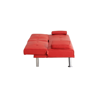 Red 67 Faux Leather Loveseat Sofa Bed with 2 Cup Holder and Stainless Legs for Living Room