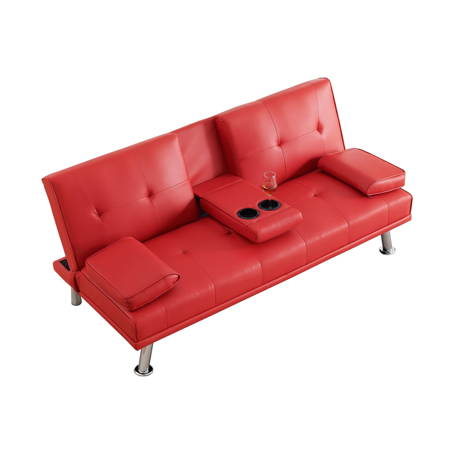 Red 67 Faux Leather Loveseat Sofa Bed with 2 Cup Holder and Stainless Legs for Living Room