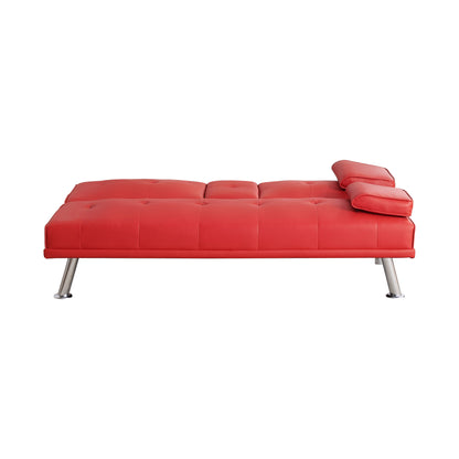 Red 67 Faux Leather Loveseat Sofa Bed with 2 Cup Holder and Stainless Legs for Living Room
