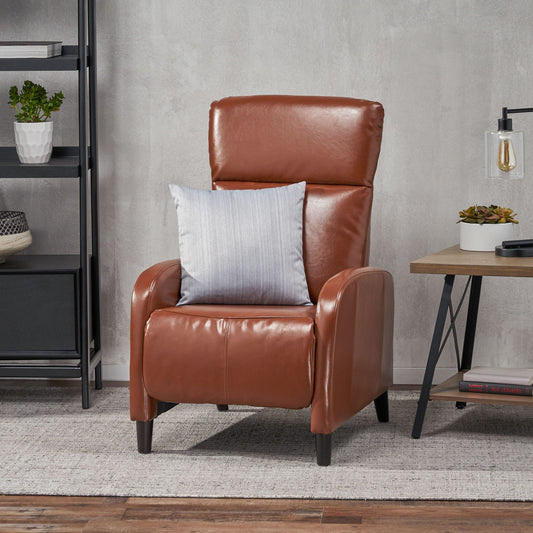 Roomfitters 33.5 Wide Faux Leather Push Back Standard Recliner, Brown