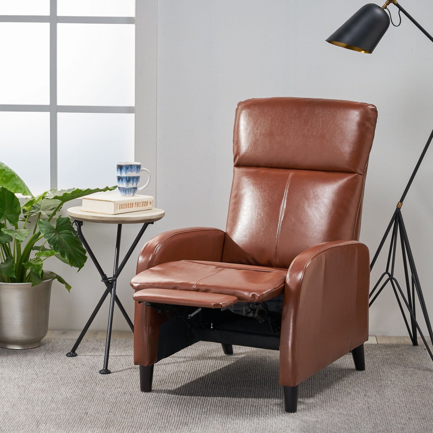 Roomfitters 33.5 Wide Faux Leather Push Back Standard Recliner, Brown