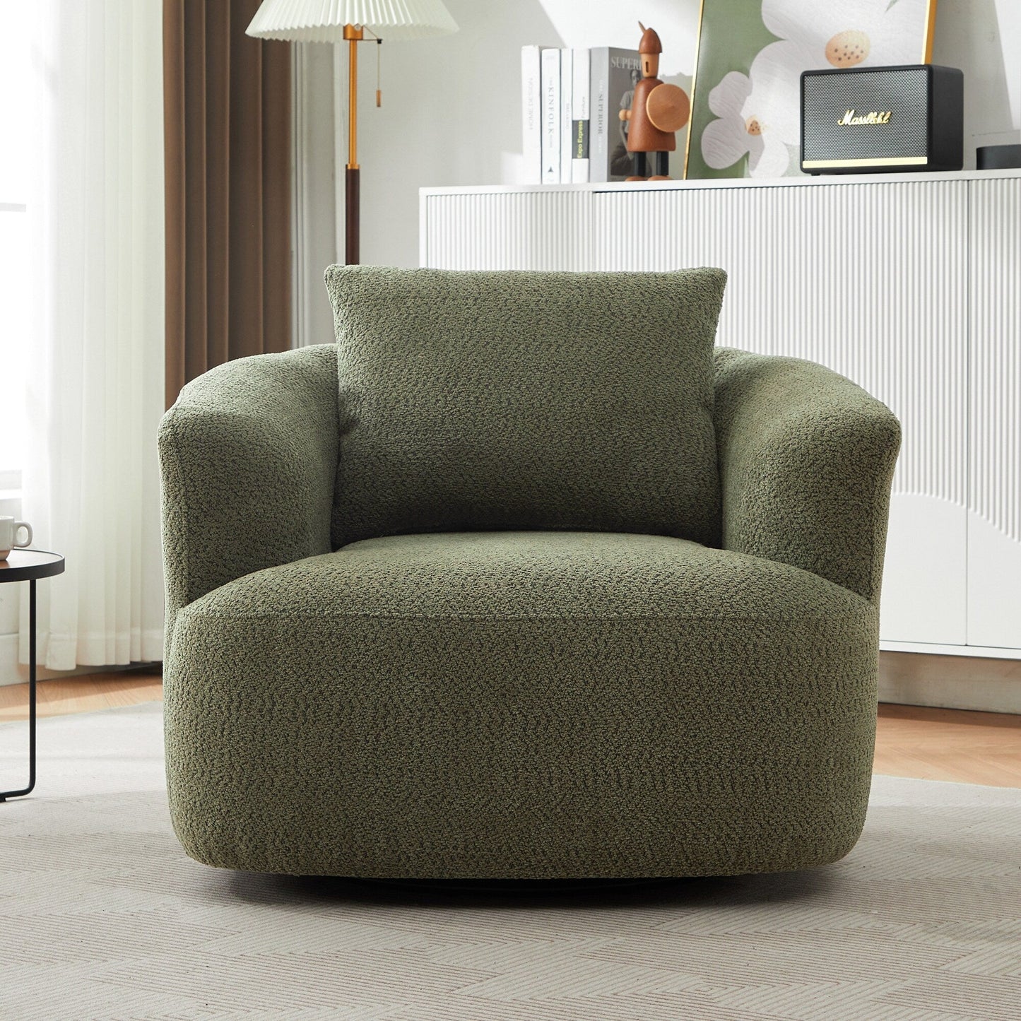 Roomfitters 360Â° Chenille Upholstered Swivel Barrel Chair Accent Sofa with Throw Pillow for Living Room Bedroom Office Hotel