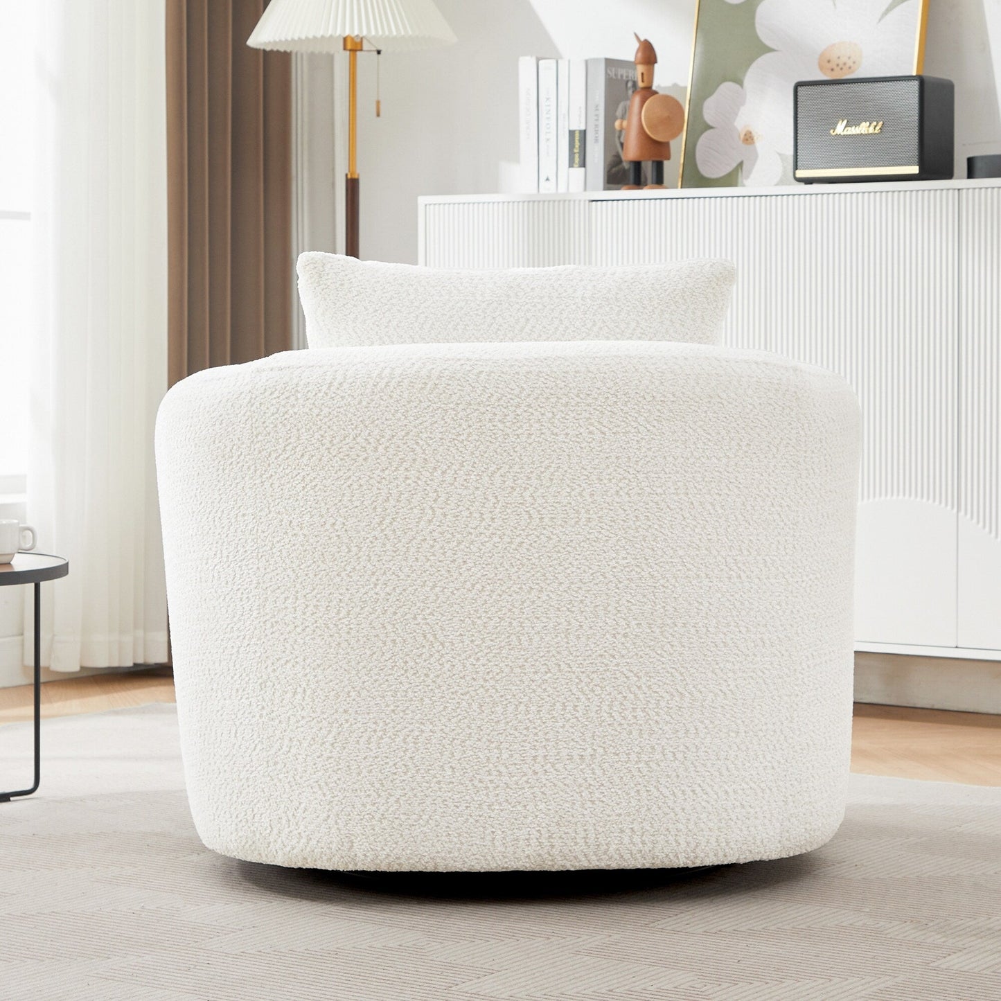 Roomfitters 360Â° Chenille Upholstered Swivel Barrel Chair Accent Sofa with Throw Pillow for Living Room Bedroom Office Hotel