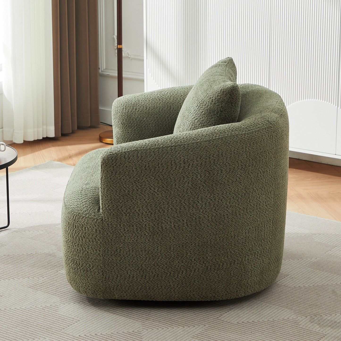 Roomfitters 360Â° Chenille Upholstered Swivel Barrel Chair Accent Sofa with Throw Pillow for Living Room Bedroom Office Hotel
