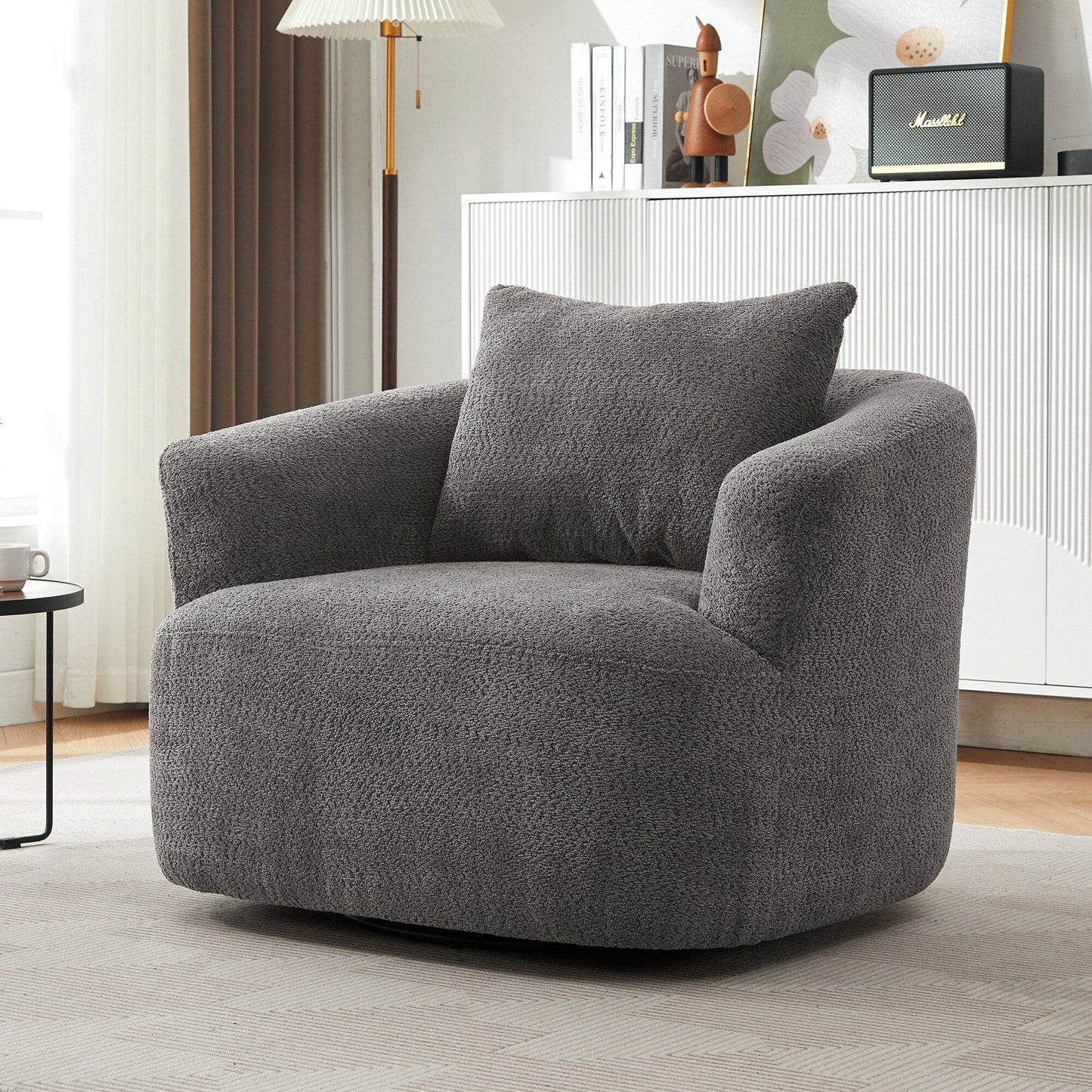 Roomfitters 360Â° Chenille Upholstered Swivel Barrel Chair Accent Sofa with Throw Pillow for Living Room Bedroom Office Hotel