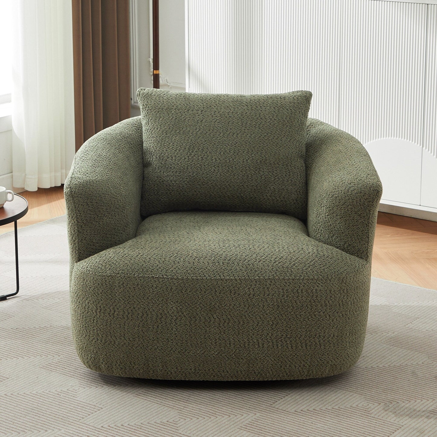 Roomfitters 360Â° Chenille Upholstered Swivel Barrel Chair Accent Sofa with Throw Pillow for Living Room Bedroom Office Hotel