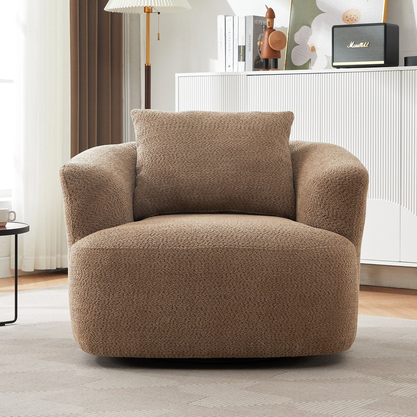Roomfitters 360Â° Chenille Upholstered Swivel Barrel Chair Accent Sofa with Throw Pillow for Living Room Bedroom Office Hotel