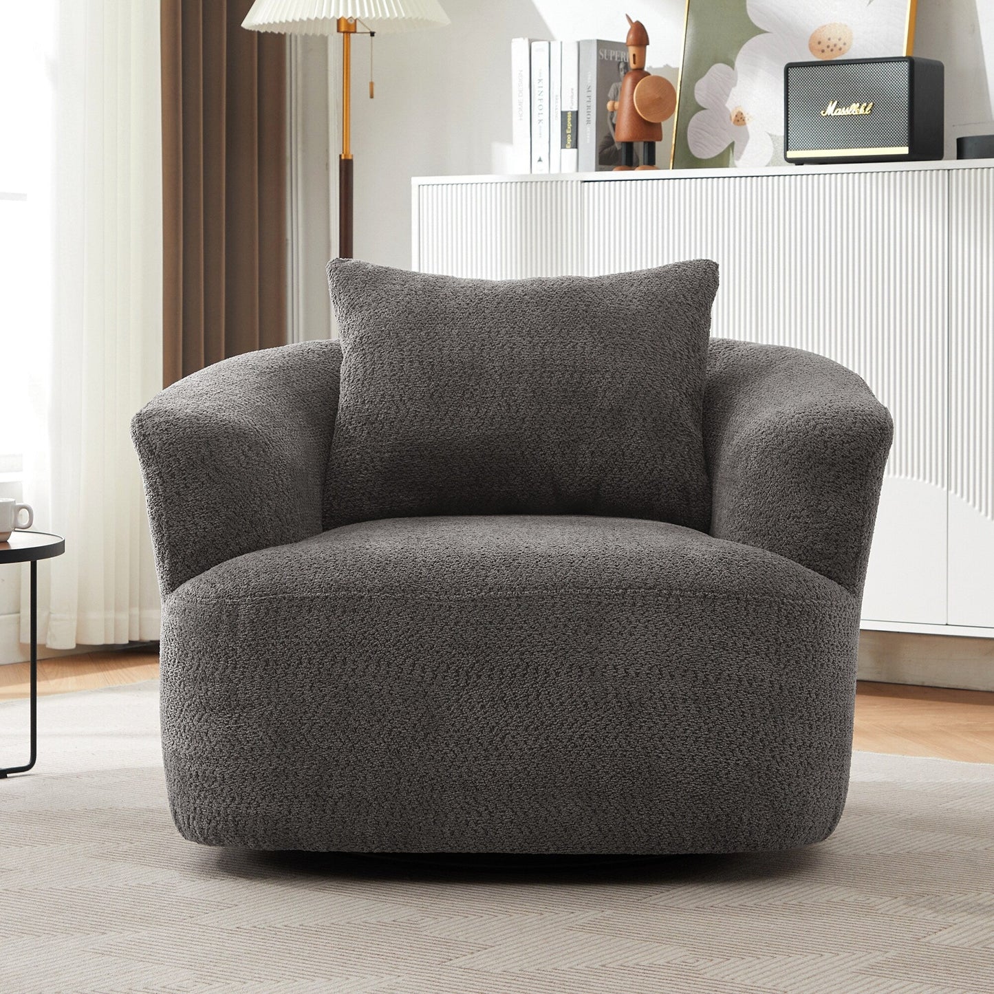 Roomfitters 360Â° Chenille Upholstered Swivel Barrel Chair Accent Sofa with Throw Pillow for Living Room Bedroom Office Hotel