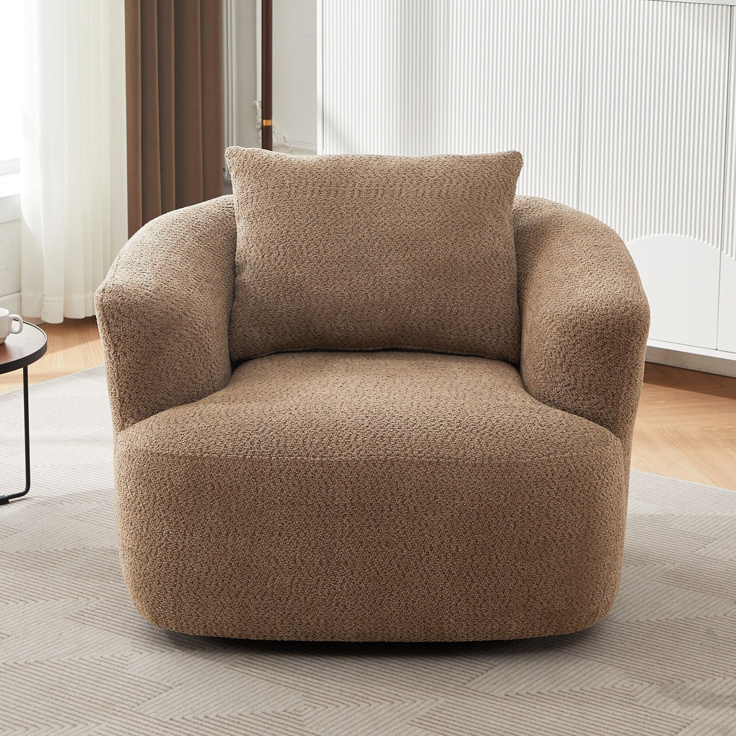 Roomfitters 360Â° Chenille Upholstered Swivel Barrel Chair Accent Sofa with Throw Pillow for Living Room Bedroom Office Hotel