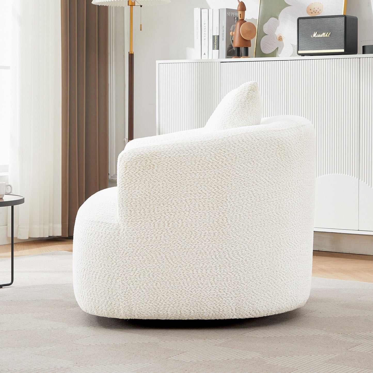 Roomfitters 360Â° Chenille Upholstered Swivel Barrel Chair Accent Sofa with Throw Pillow for Living Room Bedroom Office Hotel
