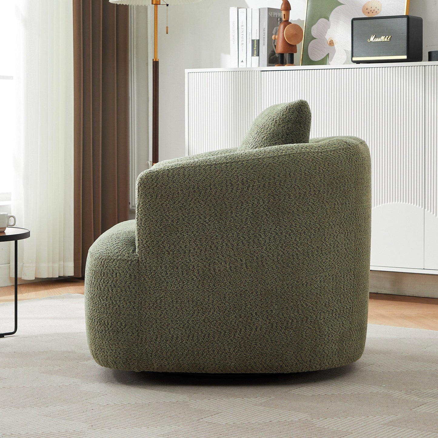Roomfitters 360Â° Chenille Upholstered Swivel Barrel Chair Accent Sofa with Throw Pillow for Living Room Bedroom Office Hotel