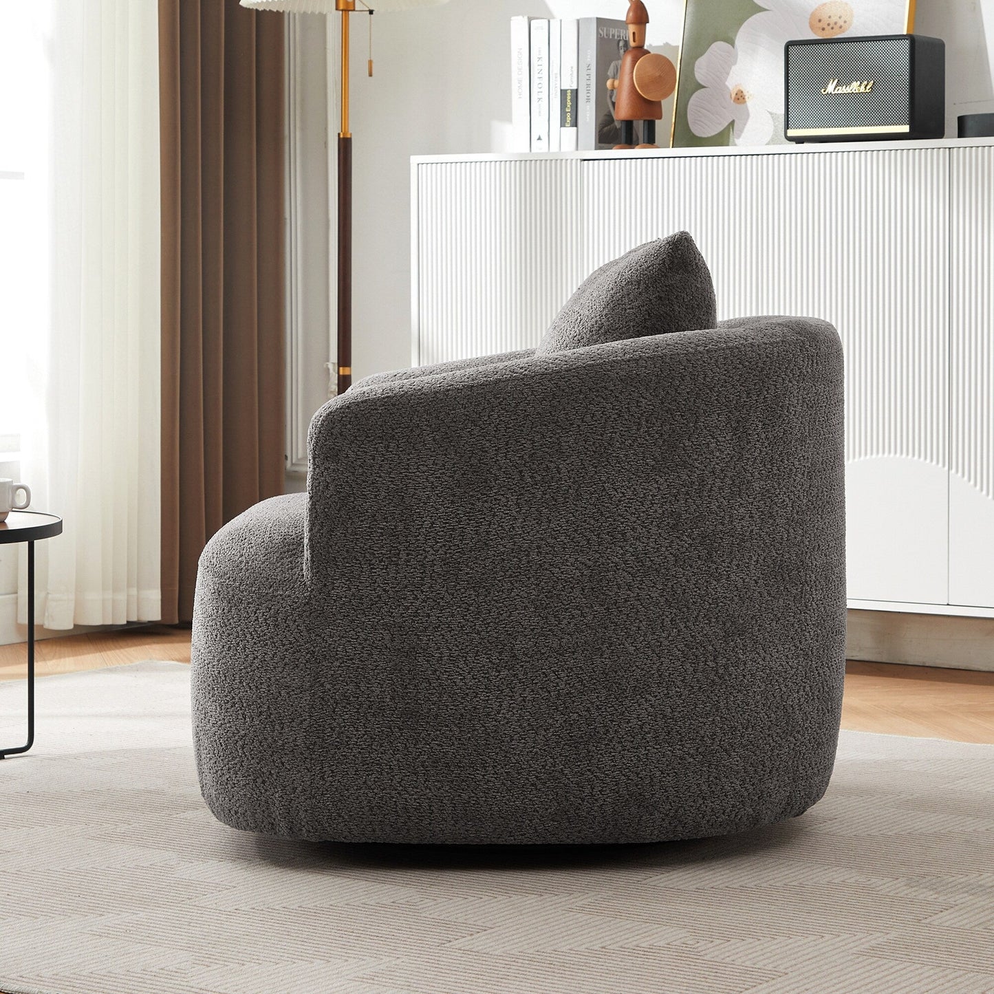 Roomfitters 360Â° Chenille Upholstered Swivel Barrel Chair Accent Sofa with Throw Pillow for Living Room Bedroom Office Hotel