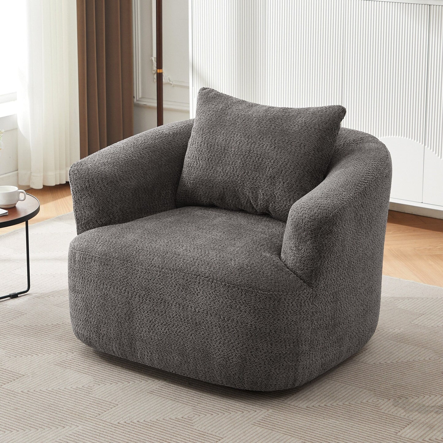 Roomfitters 360Â° Chenille Upholstered Swivel Barrel Chair Accent Sofa with Throw Pillow for Living Room Bedroom Office Hotel